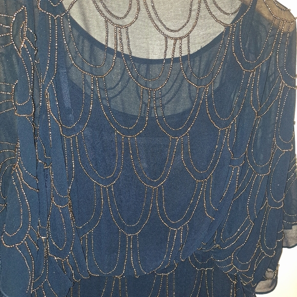 Cache Beaded Dress Wedding Mother of Bride Beaded Scallop 4 Holiday Party - Picture 3 of 5